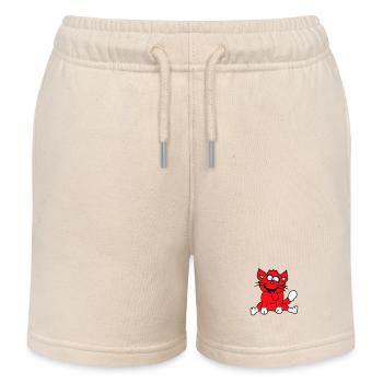 Cat Squints Funny Crazy Tongue Out Grimace - Kids Organic Sweat Shorts by Stanley/Stella - soft Ecru - Front