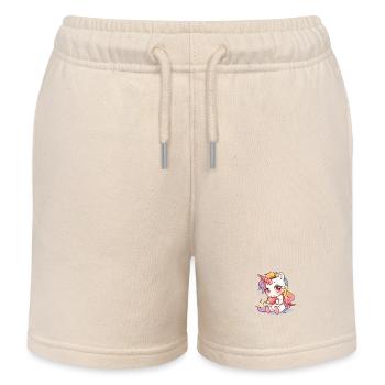 Shy Unicorn, Girl Birthday Gift, Animal - Kids Organic Sweat Shorts by Stanley/Stella - soft Ecru - Front