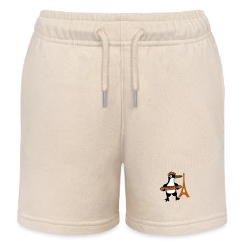 Penguin French Baguette Paris France Cute - Kids Organic Sweat Shorts by Stanley/Stella - soft Ecru - Front