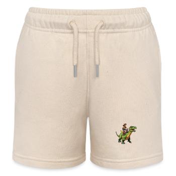Mädchen reitet Dinosaurier - Kinder Organic Joggingshorts Mini Bolter von Stanley/Stella - Natur - Vorne