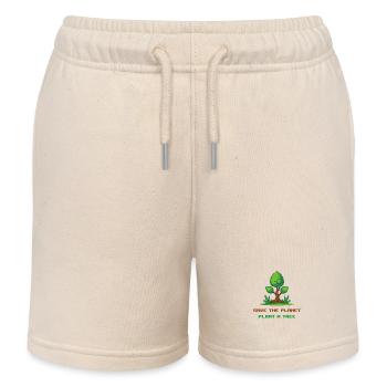 Pixel art tree "save the planet, plant a tree" - Kids Organic Sweat Shorts by Stanley/Stella - soft Ecru - Front