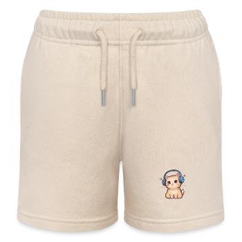 Chat mignon avec des écouteurs Doodle - Short de jogging enfant bio Stanley/Stella - écru doux - Devant