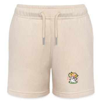 Cute kitten with bouquet of flowers - Kids Organic Sweat Shorts by Stanley/Stella - soft Ecru - Front