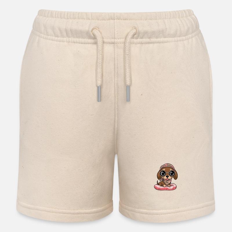 Teckel Kawaii avec lunettes - Short de jogging enfant bio Stanley/Stella - écru doux