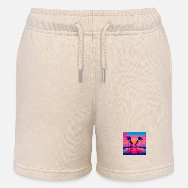 80s retro sunset scene featuring palm trees ne,mia - Short de jogging enfant bio Stanley/Stella - écru doux