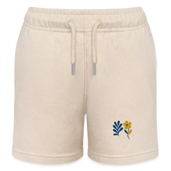 Composition florale – Bleu & Moutarde - Short de jogging enfant bio Stanley/Stella - écru doux - Devant
