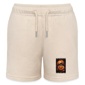 Creepy Halloween Design - Haunted House and Pumpkin - Kids Organic Sweat Shorts by Stanley/Stella - soft Ecru - Front