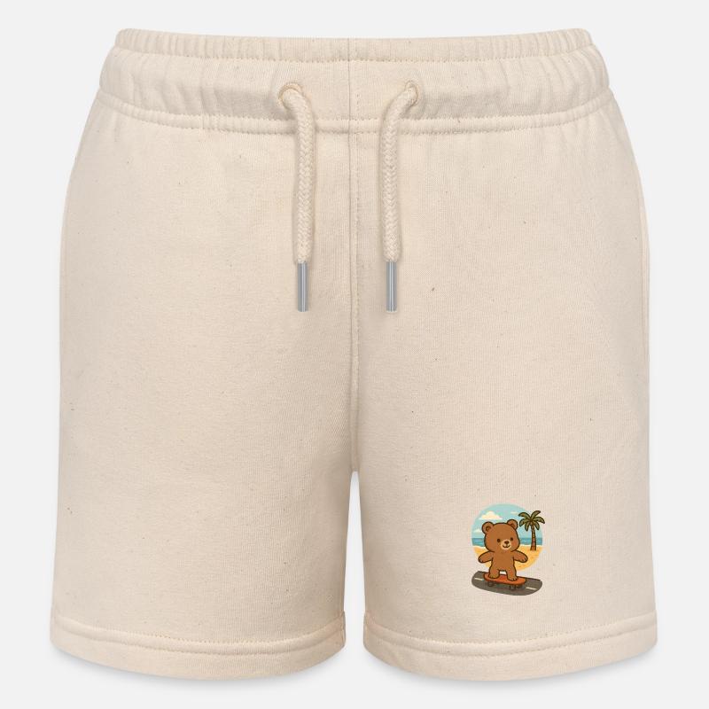 Teddy bear on a skateboard - Kids Organic Sweat Shorts by Stanley/Stella - soft Ecru