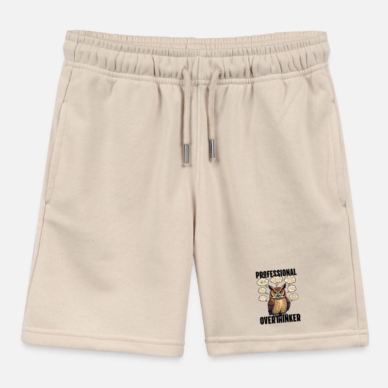 Professional Overthinker – Owl with Thought Bubbles Kids Organic Sweat Shorts by Stanley/Stella