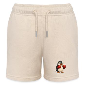 Cooler Pinguin Boxer kämpft im Cartoon Design - Kinder Organic Joggingshorts Mini Bolter von Stanley/Stella - Natur - Vorne