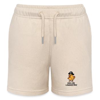 Giggling Chicken Pirate Illustration - Kids Organic Sweat Shorts by Stanley/Stella - soft Ecru - Front