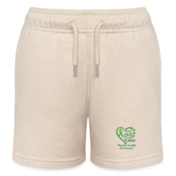 Mental Health Awareness Green Ribbon Design - Kids Organic Sweat Shorts by Stanley/Stella - soft Ecru - Front
