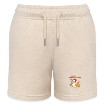 Santa's Cookie Thief Corgi Christmas Design - Kids Organic Sweat Shorts by Stanley/Stella - soft Ecru - Front
