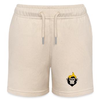 Monkey with Banana Hat – Top Banana Monkey Motif - Kids Organic Sweat Shorts by Stanley/Stella - soft Ecru - Front