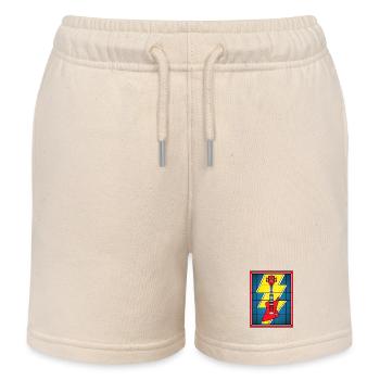 Stained Glass Guitar with Lightning Bolt - Kids Organic Sweat Shorts by Stanley/Stella - soft Ecru - Front