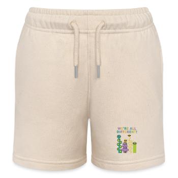 We're All Different! Colorful creatures - Kids Organic Sweat Shorts by Stanley/Stella - soft Ecru - Front