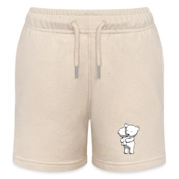 Teddy bear with child in doodle look - Kids Organic Sweat Shorts by Stanley/Stella - soft Ecru - Front