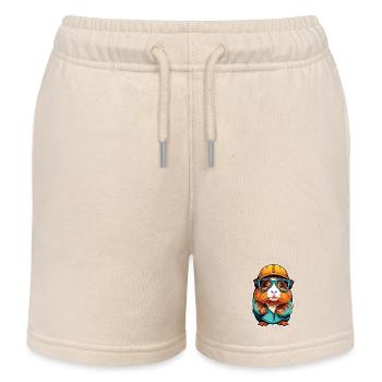 Cute guinea pig with glasses - Kids Organic Sweat Shorts by Stanley/Stella - soft Ecru - Front