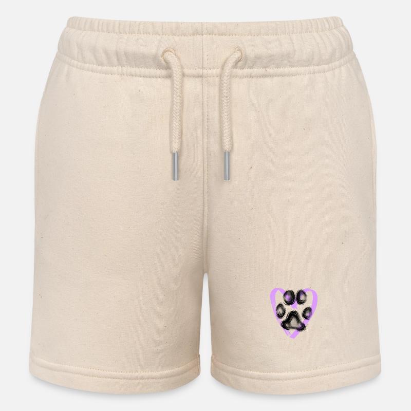 Empreinte de patte avec coeur, violet - Short de jogging enfant bio Stanley/Stella - écru doux