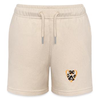Paw print with heart, orange - Kids Organic Sweat Shorts by Stanley/Stella - soft Ecru - Front