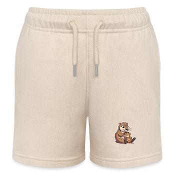Kapibara plays with child - Kids Organic Sweat Shorts by Stanley/Stella - soft Ecru - Front