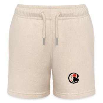 Japan Enso Kanji - Black Cat - Red Sun - Kids Organic Sweat Shorts by Stanley/Stella - soft Ecru - Front