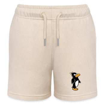 Pinguin guckt lustig vorsichtig zur Seite steht - Kinder Organic Joggingshorts Mini Bolter von Stanley/Stella - Natur - Vorne
