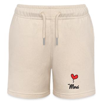 THANK YOU. THANKS. THANK YOU. ANNIVERSARY. BIRTH. - Kids Organic Sweat Shorts by Stanley/Stella - soft Ecru - Front