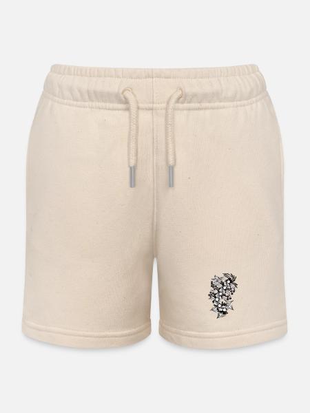 Spirale de fleurs noires et blanches - Short de jogging enfant bio Stanley/Stella - écru doux
