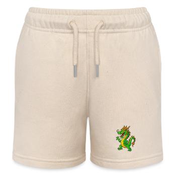 Green cartoon dragon with orange tips - Kids Organic Sweat Shorts by Stanley/Stella - soft Ecru - Front