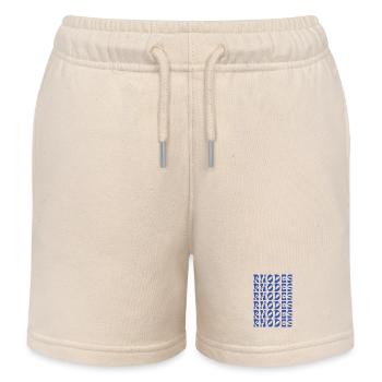 Rhodes Blue Typographic Pattern - Kids Organic Sweat Shorts by Stanley/Stella - soft Ecru - Front