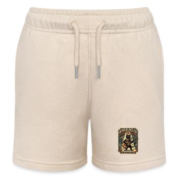 Retro schwarze Katze spielt Gitarre Musikliebhaber-Design - Kinder Organic Joggingshorts Mini Bolter von Stanley/Stella - Natur - Vorne