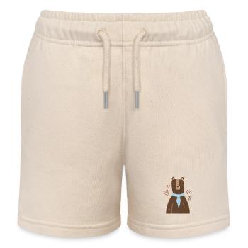 Cute bear with blue scarf - Kids Organic Sweat Shorts by Stanley/Stella - soft Ecru - Front