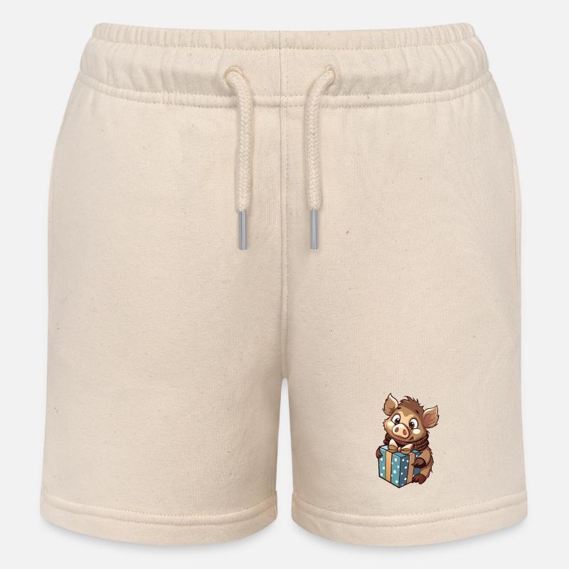 Sanglier mignon avec cadeau pour Noël - Short de jogging enfant bio Stanley/Stella - écru doux