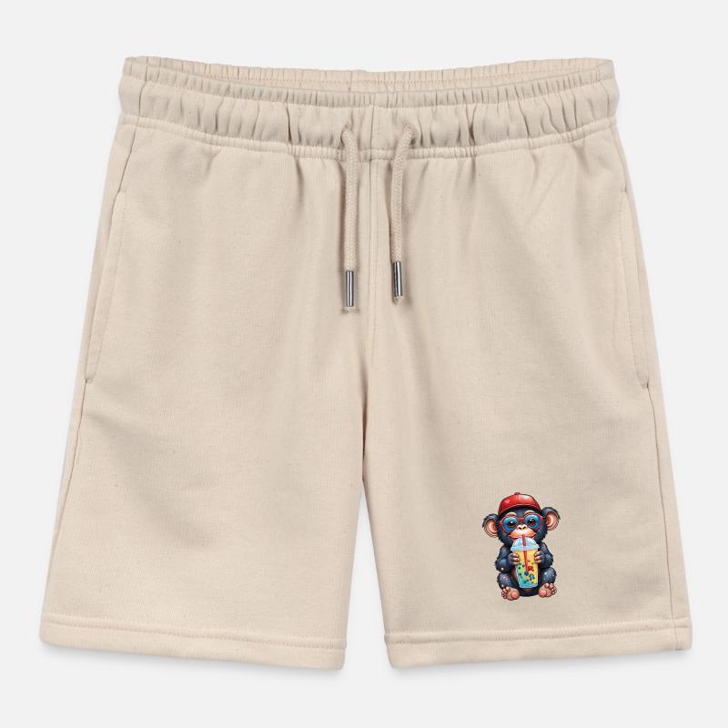Little monkey chimpanzee with lemonade Kids Organic Sweat Shorts by Stanley/Stella