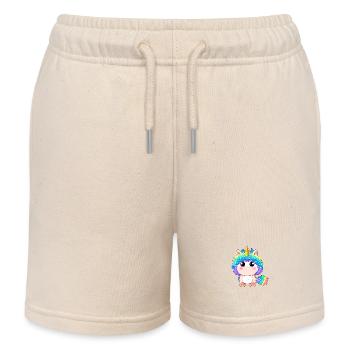 00265 flauschiges Einhorn Baby mit Regenbogenmähne - Kinder Organic Joggingshorts Mini Bolter von Stanley/Stella - Natur - Vorne