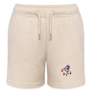 Astronaut monkey rides on cow - Kids Organic Sweat Shorts by Stanley/Stella - soft Ecru - Front