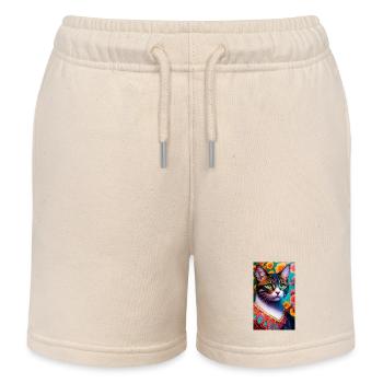 Kurzhaarige Hauskatze in schönen Farben - Kinder Organic Joggingshorts Mini Bolter von Stanley/Stella - Natur - Vorne