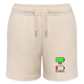 Me and My Parents Battery - Baby Shower Gift - Kids Organic Sweat Shorts by Stanley/Stella - soft Ecru - Front