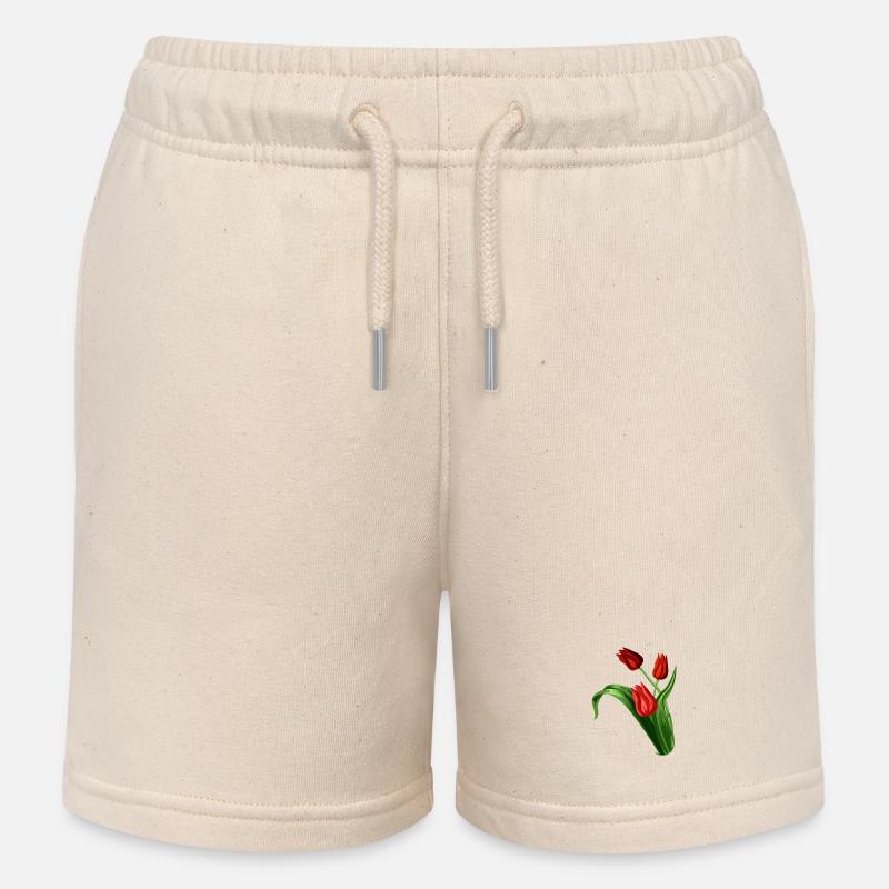 Illustration élégante de tulipes rouges - Short de jogging enfant bio Stanley/Stella - écru doux