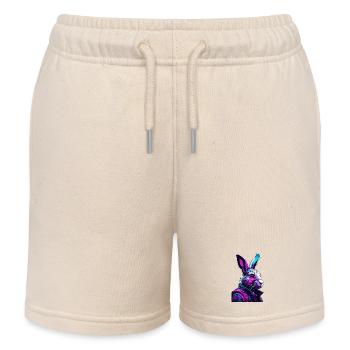 Lapin néon avec casque et look numérique - Short de jogging enfant bio Stanley/Stella - écru doux - Devant
