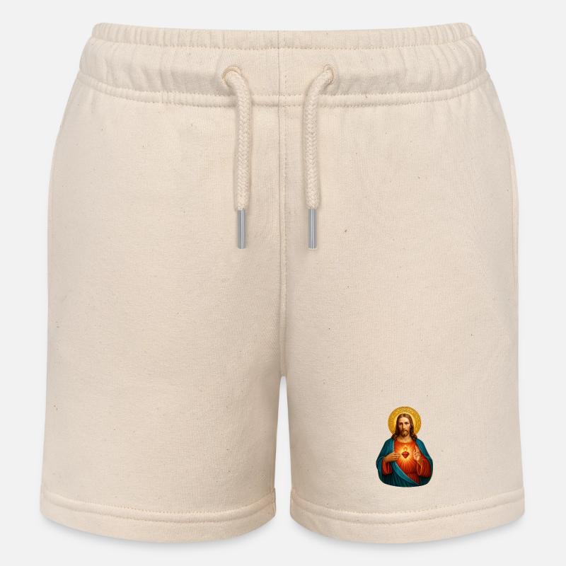 Imprimé emblématique du Sacré-Cœur - Short de jogging enfant bio Stanley/Stella - écru doux