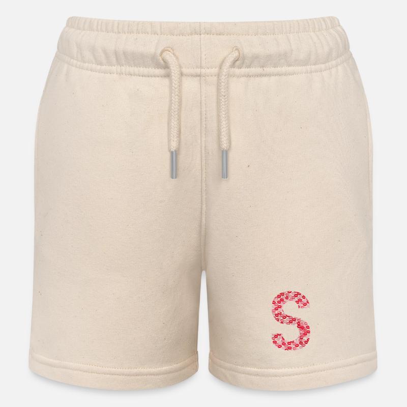 Lettre S - cadeau initial prénom - Short de jogging enfant bio Stanley/Stella - écru doux