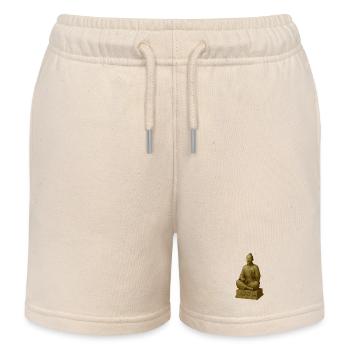 Meditative monk using smartphone - Kids Organic Sweat Shorts by Stanley/Stella - soft Ecru - Front