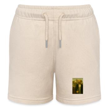 Animal Portrait Vintage DogCat - Kids Organic Sweat Shorts by Stanley/Stella - soft Ecru - Front