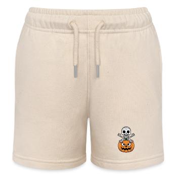 Halloween Skeleton on Pumpkin - Kids Organic Sweat Shorts by Stanley/Stella - soft Ecru - Front