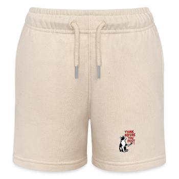 Think before you post Cat - Kids Organic Sweat Shorts by Stanley/Stella - soft Ecru - Front