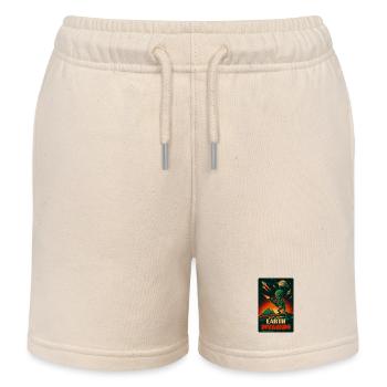 Alien Earth Invasion RetroPoster - Kids Organic Sweat Shorts by Stanley/Stella - soft Ecru - Front