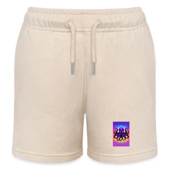 Purple Cosmic Octopus - Kids Organic Sweat Shorts by Stanley/Stella - soft Ecru - Front