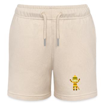 Drôle de singe en chaussette Singe rayé coloré - Short de jogging enfant bio Stanley/Stella - écru doux - Devant
